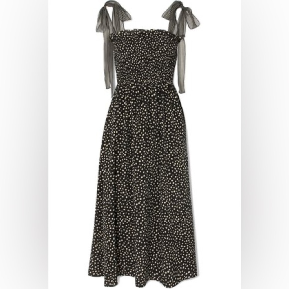 La Ligne Black Midi Dress with Cream Polka Dots